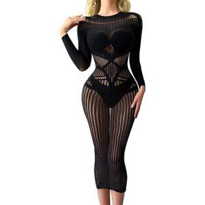 Women's Sparkle Rhinestone Mesh Teddy Lingerie - Sexy Fishnet Bodysuit